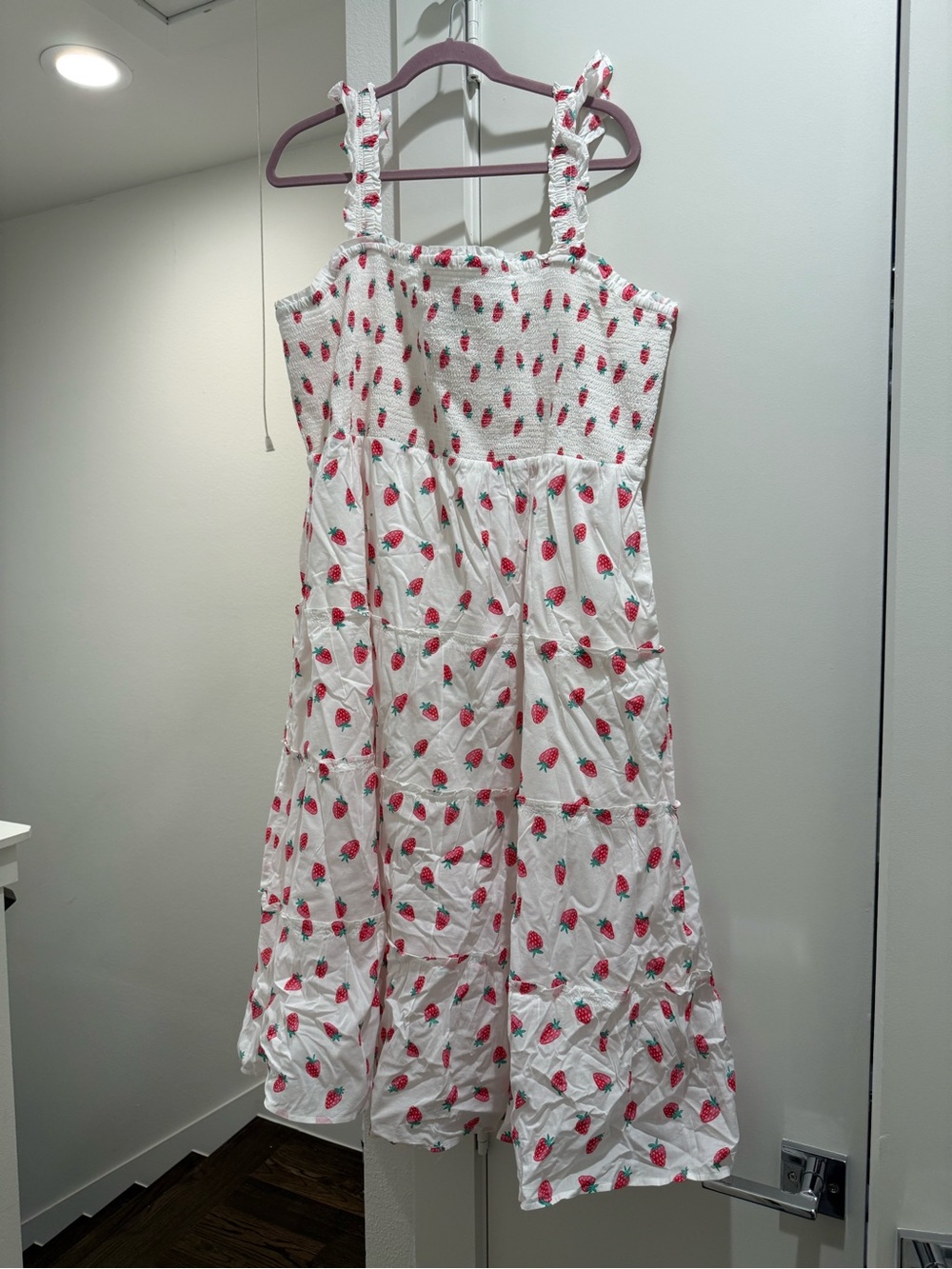 J. Crew White Midi Dress with Red Strawberry Print